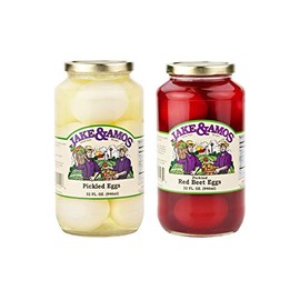 Jake & Amos Pickled Eggs Variety 2-Pack- Economy Size 32 oz. Jars (Pickled & Red Beet)