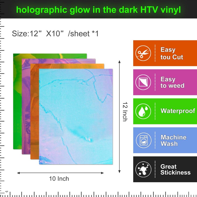 Holographic Glow in The Dark Heat Transfer iron on Vinyl