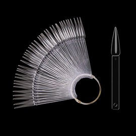 100pcs GOGOONLY Nail Display Sticks Transparent Stiletto Tips Nail Art Display Chart Fan Board Acrylic False Tips Practice Tool Nail Polish Sample Color Showcase With Ring (100 pcs - Clear)