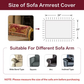 Loom and Mill Luxury Sofa Armrest Covers Set of 2, Classic Damask Thick Chenille Nonslip Couch Arm Cover Furniture Protector with Lace Edge and Tassels for Chair Couch Sofa (Red&Gold, 20x24 inch)