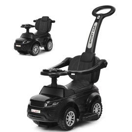 Costzon 3 in 1 Ride on Push Car, Stroller Sliding Walking Car with Horn, Music, Light, Under Seat Storage, Parental Handle, Armrest Guardrails, Ride on Toy for Boys & Girls (Black)