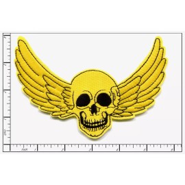 Patchwork Paradise Yellow Winged Skull Embroidered Iron-On Patch – Biker Style Badge