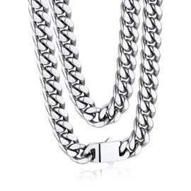Bandmax Thick Cuban Link Chain Necklace for Men 9mm Wide Hip Hop Chain with Strong Clasp, 55cm Curb Chains Stainless Steel
