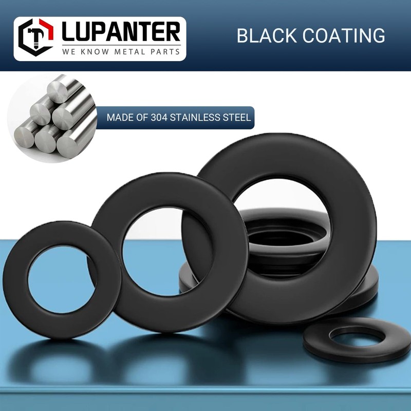 LUPANTER 10# Black Flat Washers 50 Pack Made of 18-8