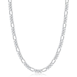 Jewlpire Silver Chain for Men Women, 5.5mm Men's Chain Necklace Stainless Steel Mens Figaro Chain Necklaces Mens Silver Chain, 16 Inches