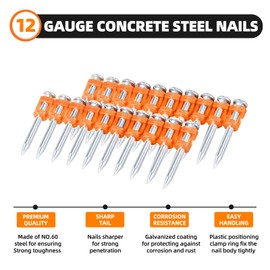 KAMSIN SD-38 12 Guage 1 1/2'' (38mm) Length Mechanical Galvanized Smooth Shank Plastic Collated Concrete and Steel Nails Drive Pins for for Gas Power Concrete Framing Nailers (1,000PCS/BOX)