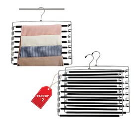 Multi Tier Swing Arm Pants Hanger | Space Saving Clothing Hangers with Foam Padding and Removable Arms | Alloy Steel Construction for Durability (2, 8 Tier)