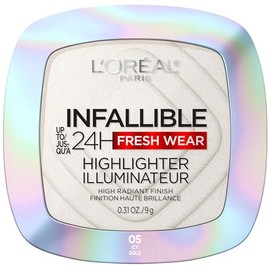 L'Oreal Paris Infallible - Resaltador de hasta 24 horas, resaltador de polvo de larga duración para brillo durante todo el día, dorado helado, 0.31 on