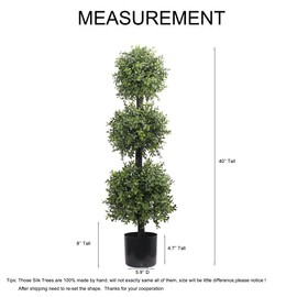 38''T Artificial Boxwood Topiary Triple Ball Outdoor Potted Plants Anti-UV Front Door Decor 2Pack