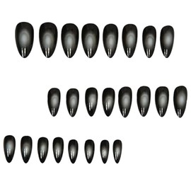 Advanced purple gradient style,Short almond-shaped nails,12 sizes - 24 nail kit with jelly glue + rubbing strips (Black glossy surface,simplicity,White decoration)
