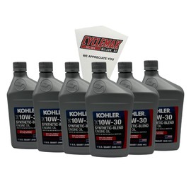 Cyclemax Six Pack compatible with Kohler SAE 10W-30 Synthetic-Blend Engine Oil 25 357 65-S Contains Six Quarts and a Funnel