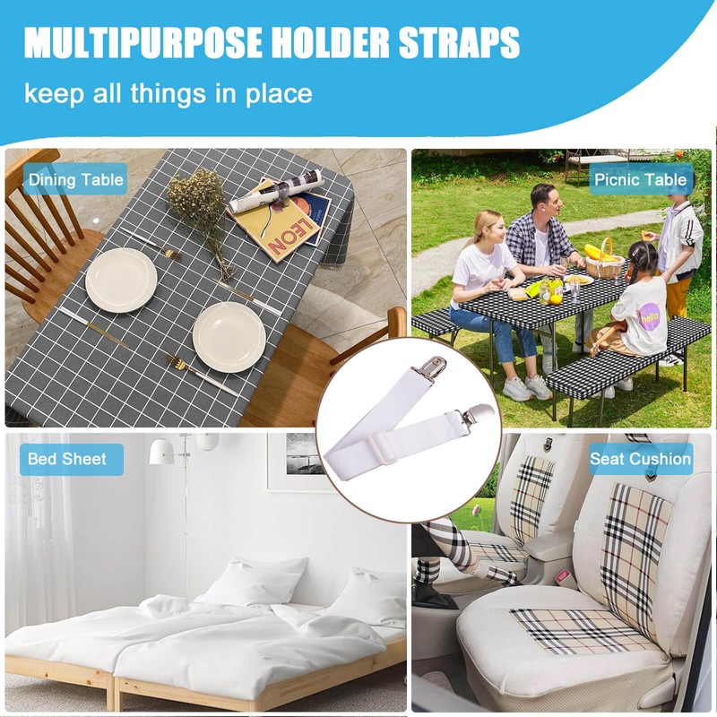 Table Cloth Clips Hidden Strap 5 Pack, Adjustable Elasticity Picnic