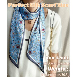 Kcctoo - Bufanda de satén de 59 pulgadas de largo con forma de seda para mujer, con cuello cuadrado, para bolsa, bufandas, regalo, 59 x 5.9 pulgadas, D2 Flor azul en forma de gota de 59 x 5.9 pulgadas, 59” x 5.9”/150 x 15cm