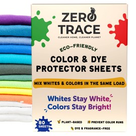 Zero Trace Color Catchers for Laundry - Protects Clothes with Laundry Color Dye Catcher Sheets and Bleed Remover - 80 Sheets