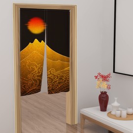 Leowefowa Japanese Noren Doorway Curtains Traditional Japanese Door Curtain Window Treatment Door Tapestry for Ukiyoe Room Divider Bar Home Decors 33.5" Width x 70.9" Long (Red Sun, Golden Mountain)