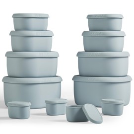 ISSEVE 12Pcs/Set Nesting Silicone Food Storage Containers with Lids, BPA Free Reusable Meal Prep Silicone Containers Airtight, Freezer Dishwasher Safe (33.8oz, 20oz, 10oz, 6.7oz, 1.3oz) (Grey)