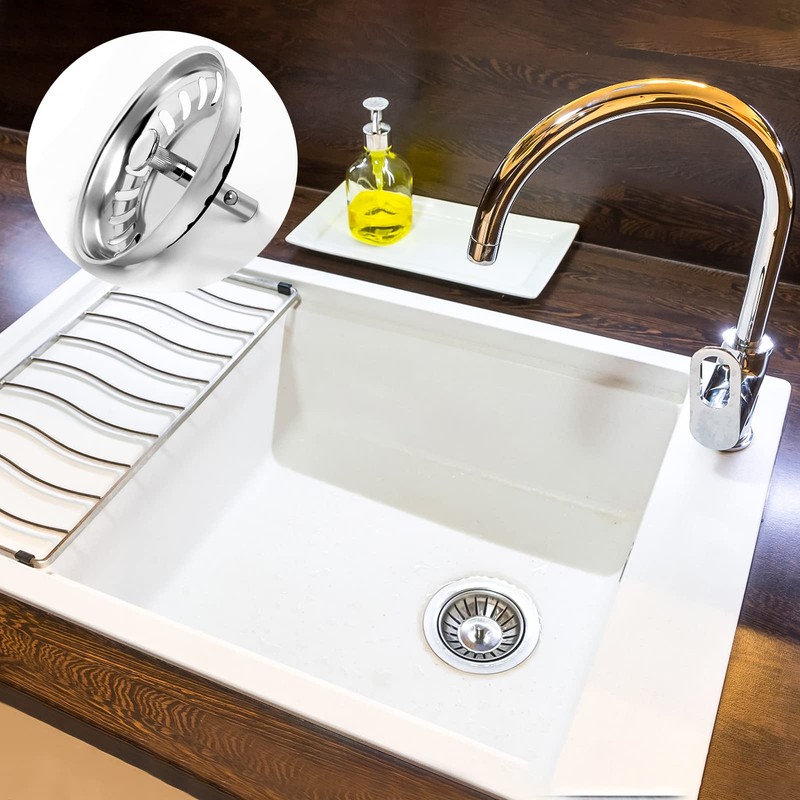 2 Pack Kitchen Sink Strainer Plug, Stainless Steel Push Style