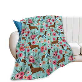 Dachshund Blanket Decor Gifts for Dachshund Lover Flannel Fleece Fuzzy Throw Blanket Soft Warm Cozy Plush Floral Blanket for Bed Couch Living Room Stuffed Decoration for Women Kids Adult 50"x40"