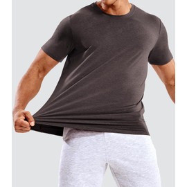 MIER Workout Shirts for Men, Moisture Wicking Quick Dry Active Athletic Men's Gym Performance T Shirts, Heather Dark Brown, XXL