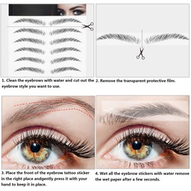 6 Sheets 4D Hair-Like Waterproof Eyebrow Stickers Eyebrow Transfers Stickers Grooming Shaping Eyebrow Sticker in Arch Style for Women and Girls, 66 Pairs Black (Delicate Styles)