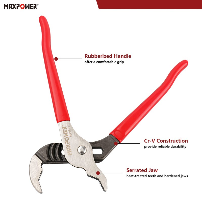 MAXPOWER 10 inch Groove Joint Pliers, Quick Adjustable Serrtated V