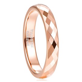 Greenpod 4MM Rose Gold Tungsten Wedding Band for Women Faceted Edge Dome Polished Engagement Rings Size 11