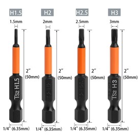 Teocpai Pack of 7 50 mm Hexagonal Hex Drill Bits 1/4 Inch Magnetic Allen Bit Set S2 Hex Screwdriver for Cordless Screwdriver H1.5, H2, H2.5, H3, H4, H5, H6