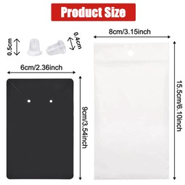 200 Pack Set Black Earrings Necklace Display Card, 50 Earring Cards with 50 Self-Sealing Bags for Ear Studs, 100 Earring Backs for DIY Making Jewelry Display(9 cm x 6 cm)