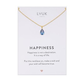 LUUK LIFESTYLE Filigrane Sterling Silber Halskette mit Basic Solitär Kristall Anhänger Zirkonia Stein, Geschenkidee für Frauen, Birthstone Kette, Navy Blau & Gold