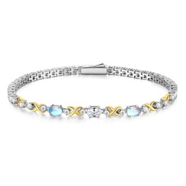 FANCIME Silver Tennis Bracelet for Women, 925 Sterling Silver Infinity Tennis Bracelet with Double Birthstone, Birthday Gift, Jewellery for Women, Girls, Length 18.7 cm, Sterling Silver, Moonstone