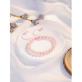 Jovivi Rose Quartz Crystal Bracelet for Women,Healing Crystals Gemstones Natural Stone Pink Beads Bracelet Women's Boho Summer Beach Jewellery Gifts for Women Girls Ladies
