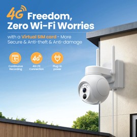 AMOROM 4G Outdoor Camera with Virtual SIM Card, Plug-in Security Camera No Wifi with Motion Tracking, Color Night Vision, Real-Time Alerts & 24/7 Recording, Weatherproof, for Remote Areas