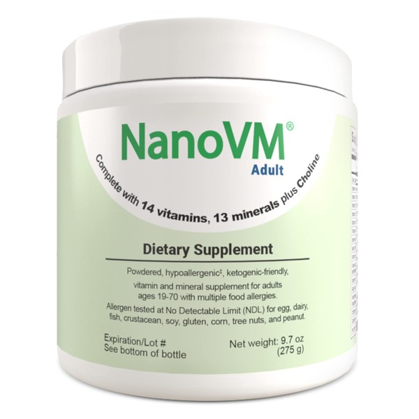 NanoVM Adult, Allergen-Free Vitamin Supplements, Women and Mens Multivitamins with 13 Vitamins & 13 Minerals, Unflavored Multivitamin Powder, Low-Carb Adult Multivitamins, 275g - Solace Nutrition