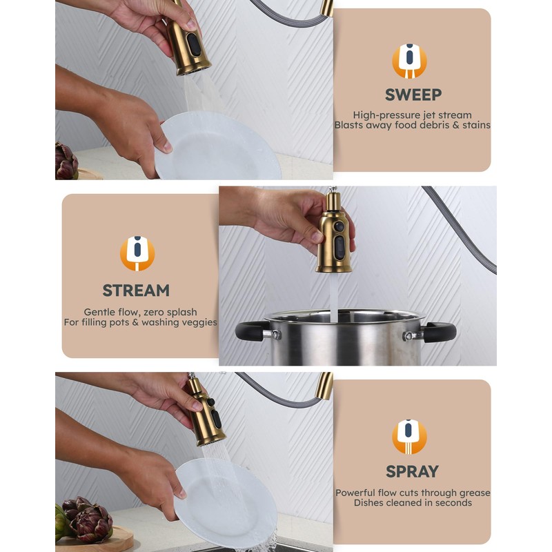 Gold Kitchen Faucet with Soap Dispenser, WOWOW Stainless Steel Kitchen