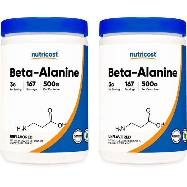 Nutricost Beta Alanine 500 Gram Bottles (2 Pack for 1 KG) - Pure Beta Alanine