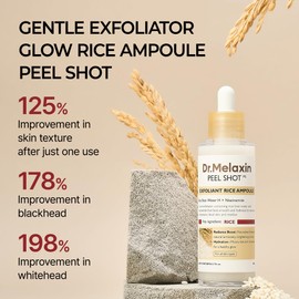 Dr.Melaxin Peel Shot Glow White Rice Peeling Ampoule with Rice Extract & AHA BHA, Brightening & Gentle Exfoliating Serum for Sebum Control, Niacinamide & Hyaluronic Acid, Korean Skincare, 2.71 fl.oz