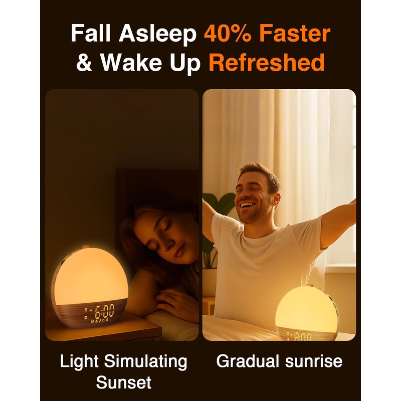 Sunrise Alarm Clock with Sound Machine - Wake Up Light,