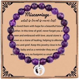 Miscarriage Gifts for Mothers What is Loved is Never Lost Natural Beaded Bracelet Baby Loss Grief Sympathy Gift Child Loss Memorial Gifts Jewelry (Miscarriage Bracelet-Purple)