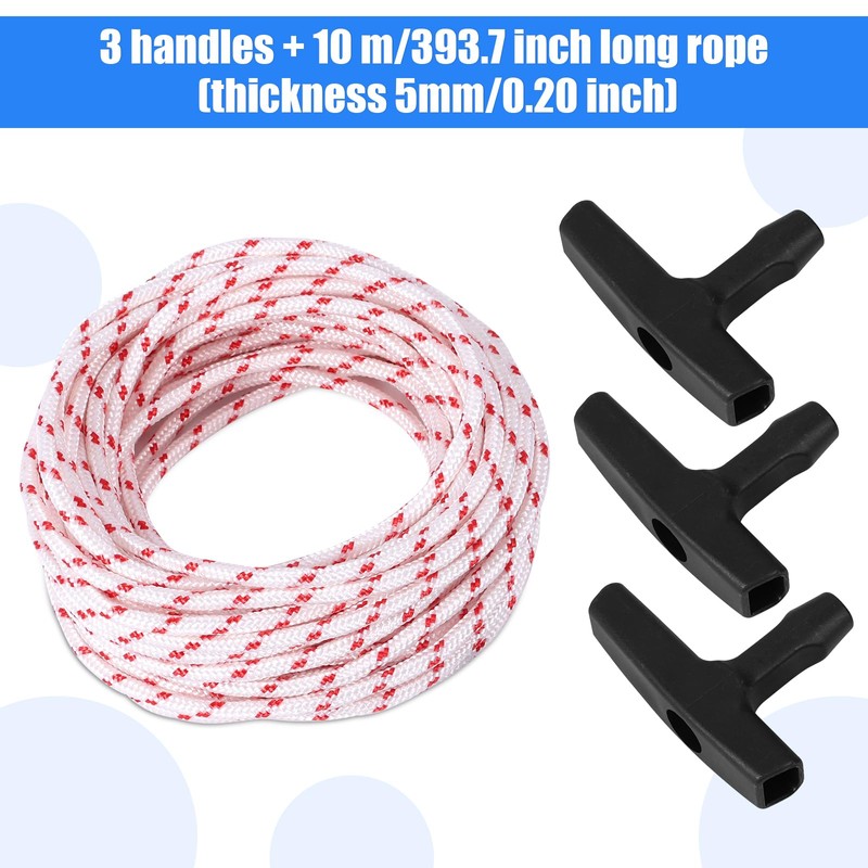 3pcs Gas Engine Handle & Pull Cord, 0.20 Inch Thick