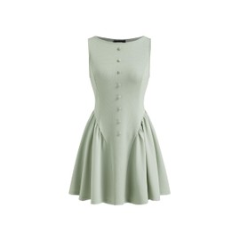 CIDER Womens Sleeveless Casual Boat Neck Party Dress Button Front A Line Dresses Pale Green