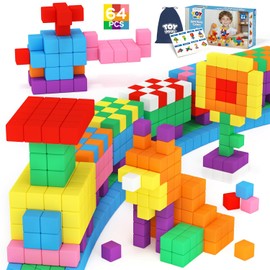 64 piezas de bloques magnéticos, bloques magnéticos de construcción para niños de 3, 4, 5, 6 años de edad, cubos magnéticos, juguetes Montessori para autismo, juguetes magnéticos sensoriales