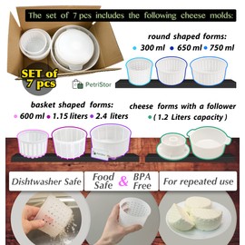 PetriStor 7 pcs Cheesemaking Kit №1 Butter Punched Сheese Mold Press Strainer cheese Tofu Press Mold Cheese Making Kit