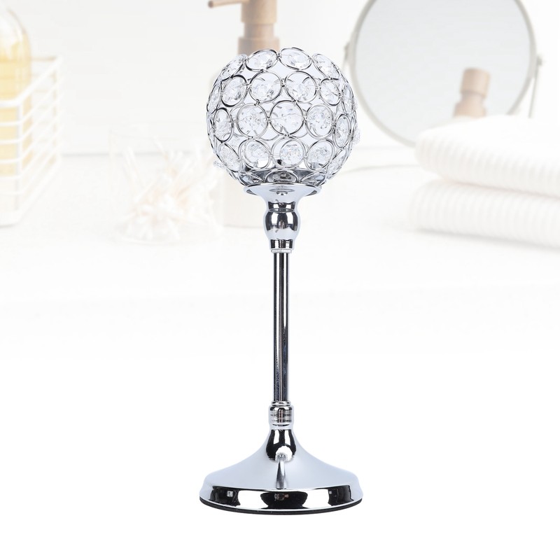 Crystal Candle Holder Ornament Tall Elegant Crystal Silver Candlestick for