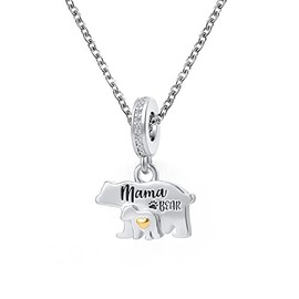 OutstandLong Mama Bear Charms Necklace Gold Plated Heart Mother and Son Daughter Pendant Mothers Day