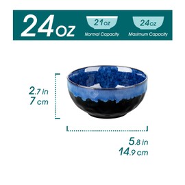 vancasso Starry 24oz Bowls for Soup, Ceramic Soup Bowls Set of 4, Blue Cereal Bowls Set of 4 for Kitchen, Salad Bowls Set of 4, Pasta Oatmeal Bowls, Lead-free, Dishwasher & Microwave Oven Safe, Blue