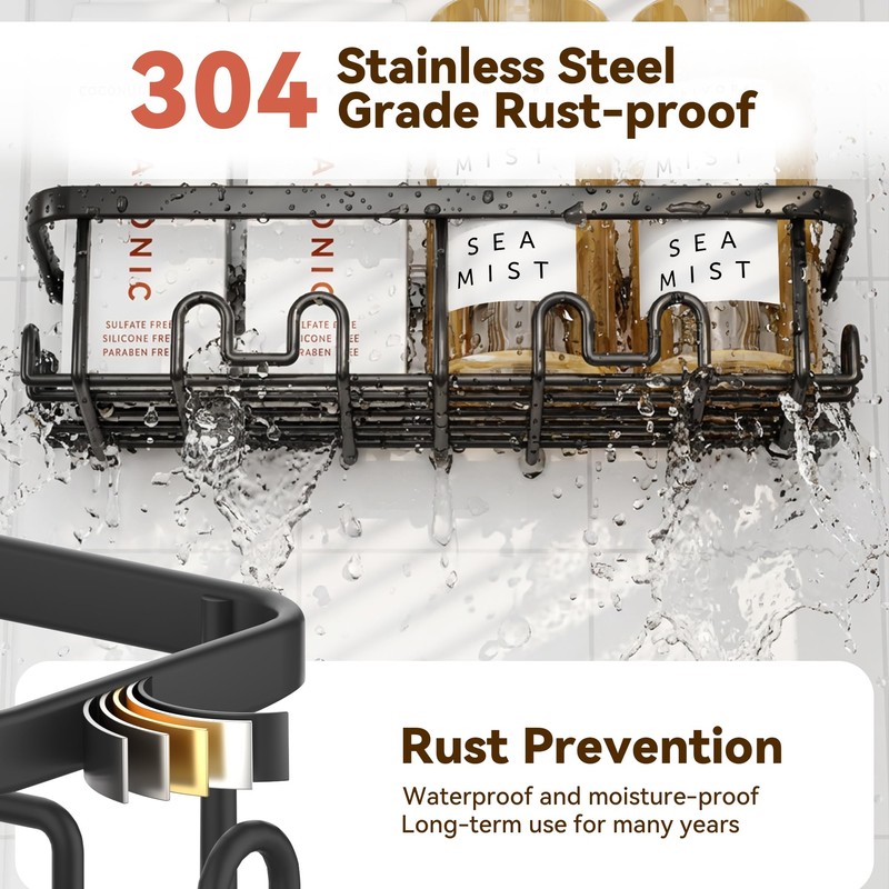 YASONIC Shower Caddy Adhesive, Rustproof Shower Organizer, Wall Shower Rack