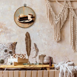 shiviody Vintage Coffee Kitchen Canvas Wall Art Decor, Retro Country Dessert Tea Time Round Hanging Frame Prints Decorations for Bakery Kitchen Dining Room Coffee Shop Station 10"x10"