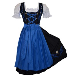Edelweiss Creek Long 3-Pcs Black & Blue German Embroidered Oktoberfest Dirndl Dress