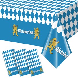 3 Pack Bavarian Oktoberfest Disposable Tablecloth Decorations, Plastic Rectangle Blue and White Bavarian Flag Check Table Cover, Oktoberfest Decorations Party Table Cloth Backdrop Supplies, 54×108Inch