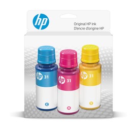 HP 31 Cyan, Magenta, Yellow Ink Bottles (3-Pack) | Works Smart Tank 5000, 6000, 7000 Series Smart Tank Plus 500, 600 Series | 9C228AN